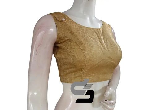 Gold Color Boat Neck Brocade silk Readymade saree blouse, Indian Readymade blouse, Crop top, - D3blouses