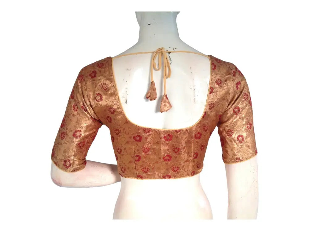 Gold Color Brocade Readymade Saree Blouse, Indian Ethnic Saree Blouse - D3blouses