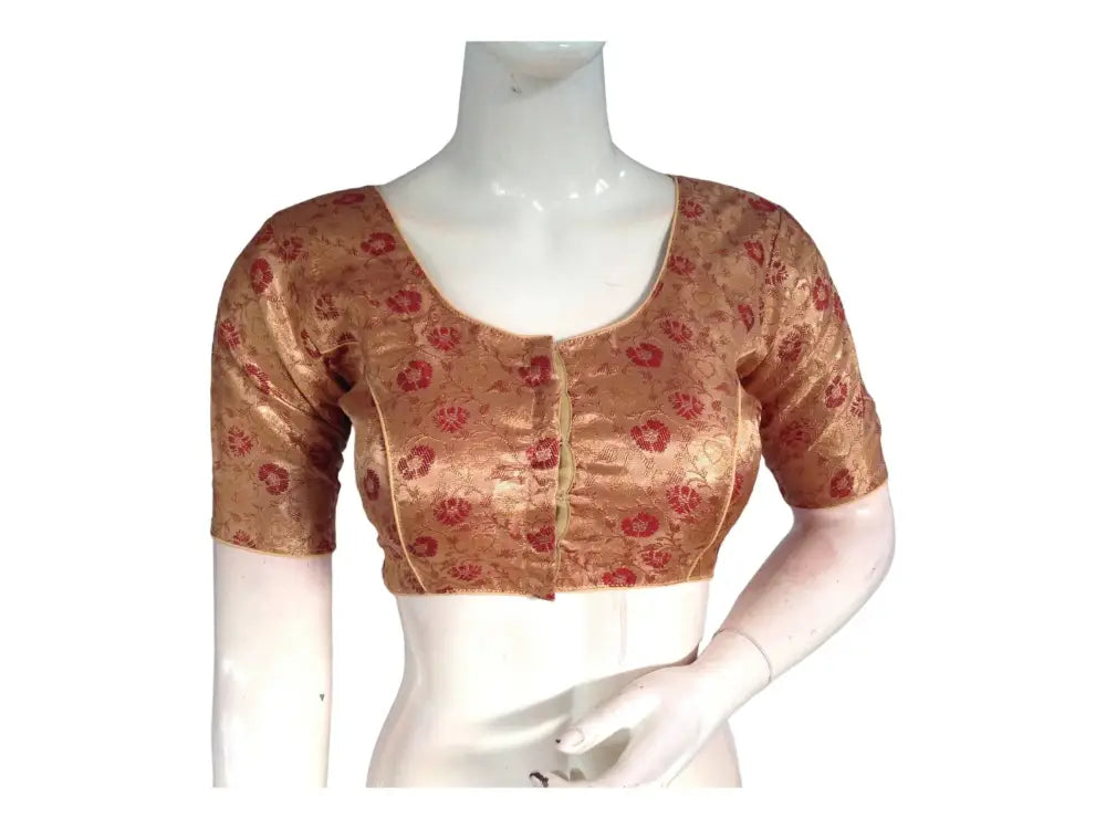 Gold Color Brocade Readymade Saree Blouse, Indian Ethnic Saree Blouse - D3blouses