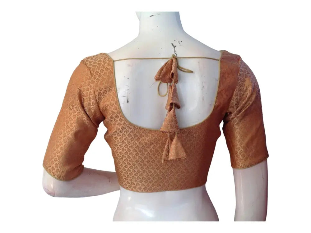 Gold Color Brocade Readymade Saree Blouse, Indian Ethnic Choli top, Classy Occasional Wear - D3blouses