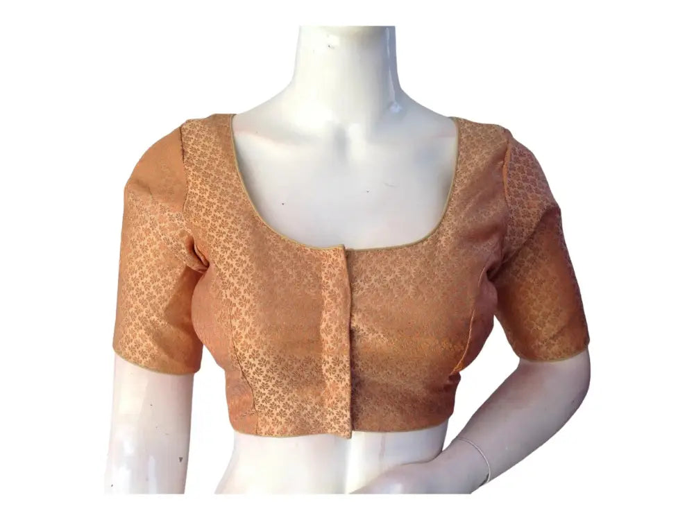 Gold Color Brocade Readymade Saree Blouse, Indian Ethnic Choli top, Classy Occasional Wear - D3blouses