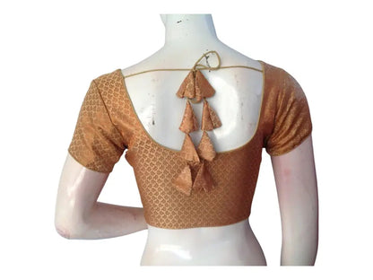Gold Color Brocade Readymade Saree Blouse, Indian Ethnic Choli top Online - D3blouses