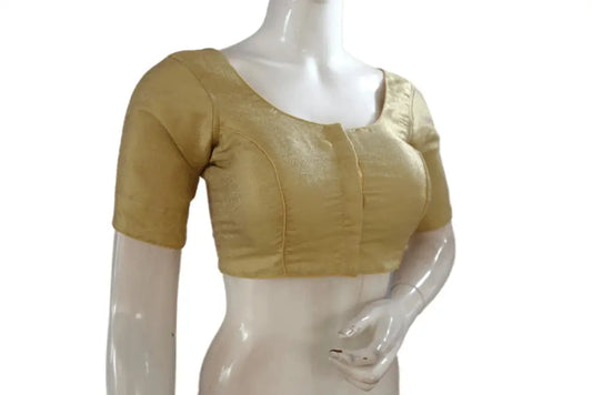 Gold Color Brocade Silk Readymade Saree Blouse With Border Sleeves - D3blouses