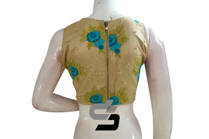 Gold Color Designer Netted Embroidery Readymade Blouse - D3blouses