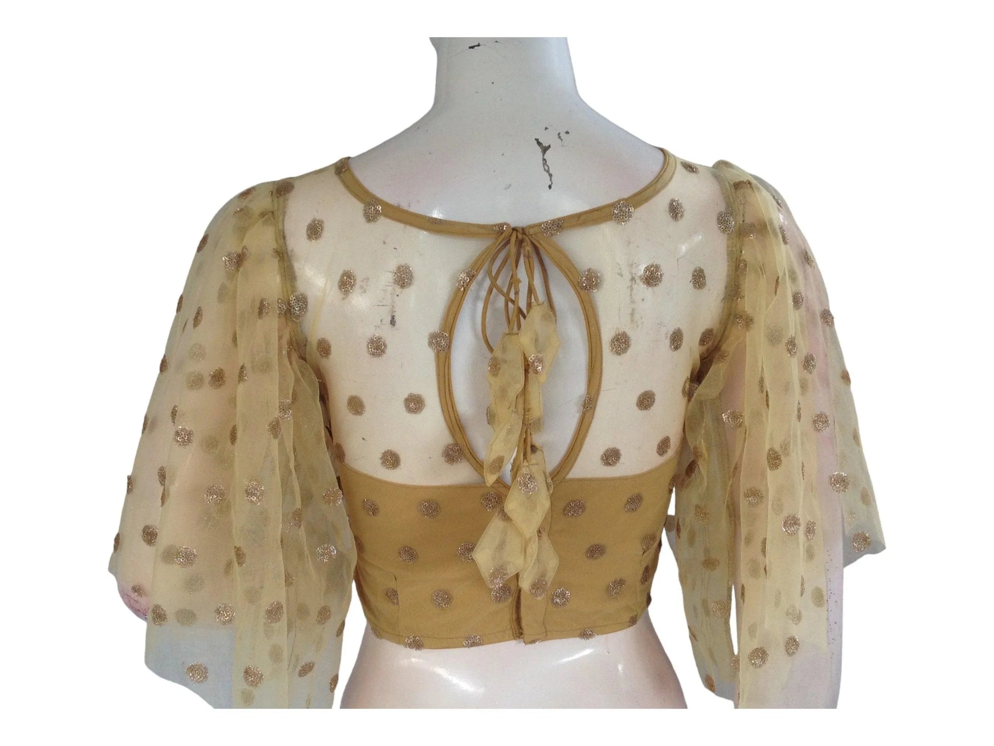Gold Color Designer Netted Party Wear Readymade Saree Blouses. - D3blouses