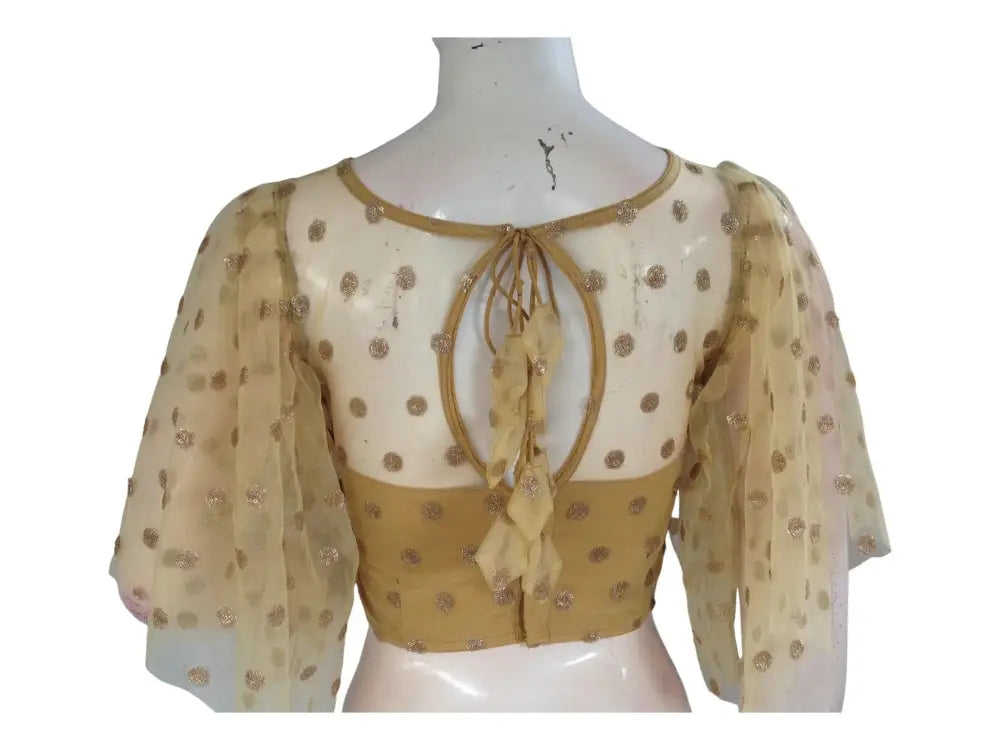 Gold Color Designer Netted Party Wear Readymade Saree Blouses. - D3blouses