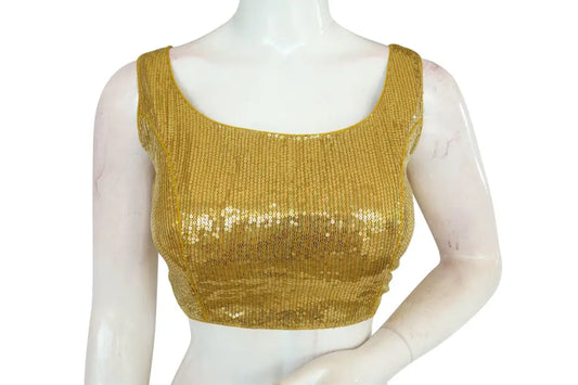 Gold Color Designer Sequin Georgette Indian Saree Readymade Blouse - D3blouses