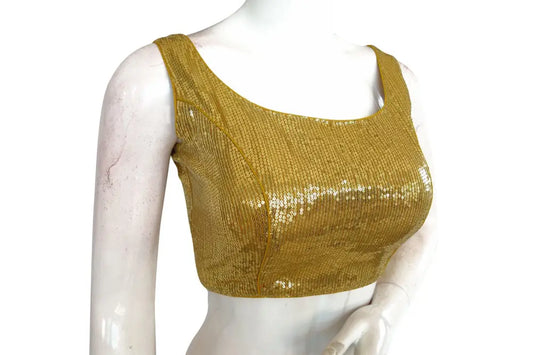 Gold Color Designer Sequin Georgette Indian Saree Readymade Blouse - D3blouses