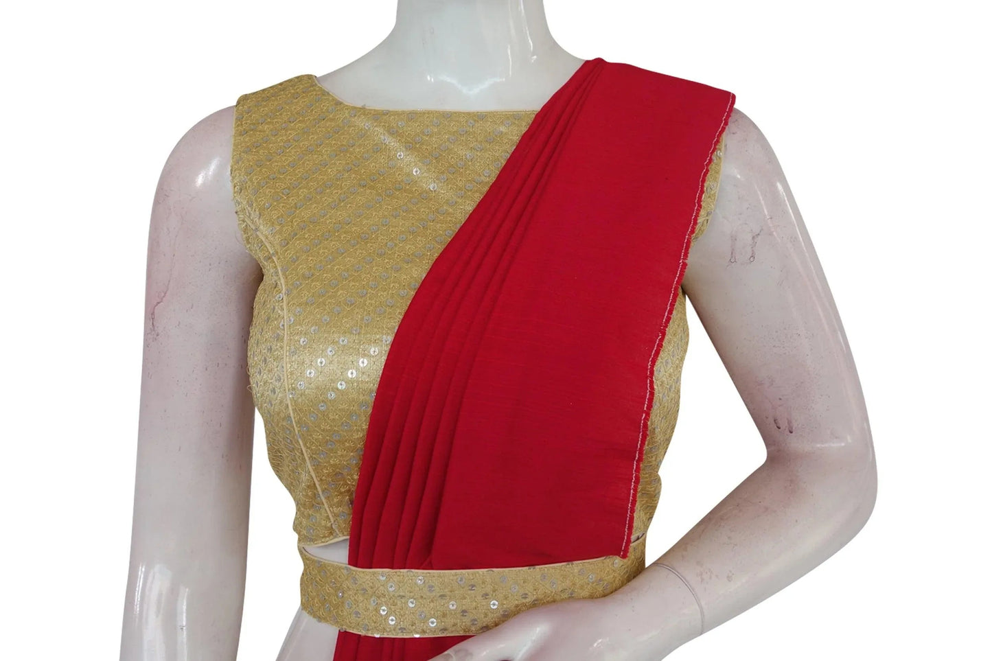 Gold Color Georgette Sequin Boat neck Designer Readymade Blouse with Saree Belt - D3blouses