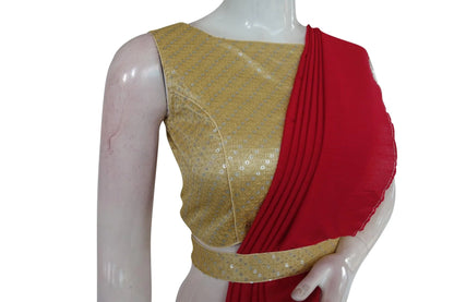 Gold Color Georgette Sequin Boat neck Designer Readymade Blouse with Saree Belt - D3blouses