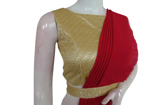 Gold Color Georgette Sequin Boat neck Designer Readymade Blouse with Saree Belt - D3blouses