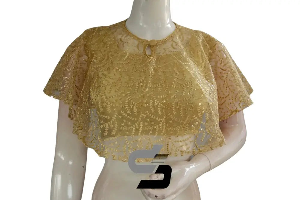 Gold Color High quality Netted Poncho Readymade Blouse - D3blouses