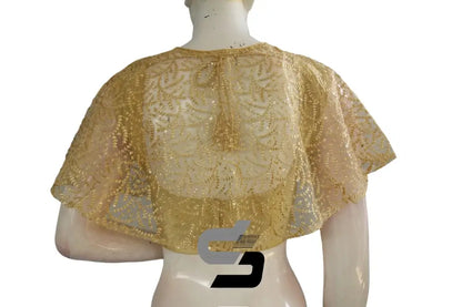 Gold Color High quality Netted Poncho Readymade Blouse - D3blouses