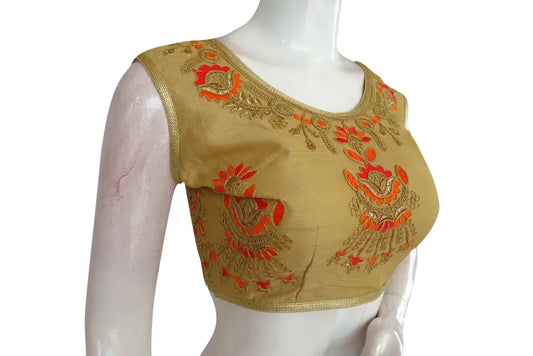 Gold Color Multi Embroidered Designer Readymade Blouse - D3blouses