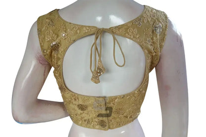 Gold Color Netted Designer Embroidery Readymade Blouse - D3blouses
