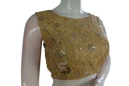 Gold Color Netted Designer Embroidery Readymade Blouse - D3blouses