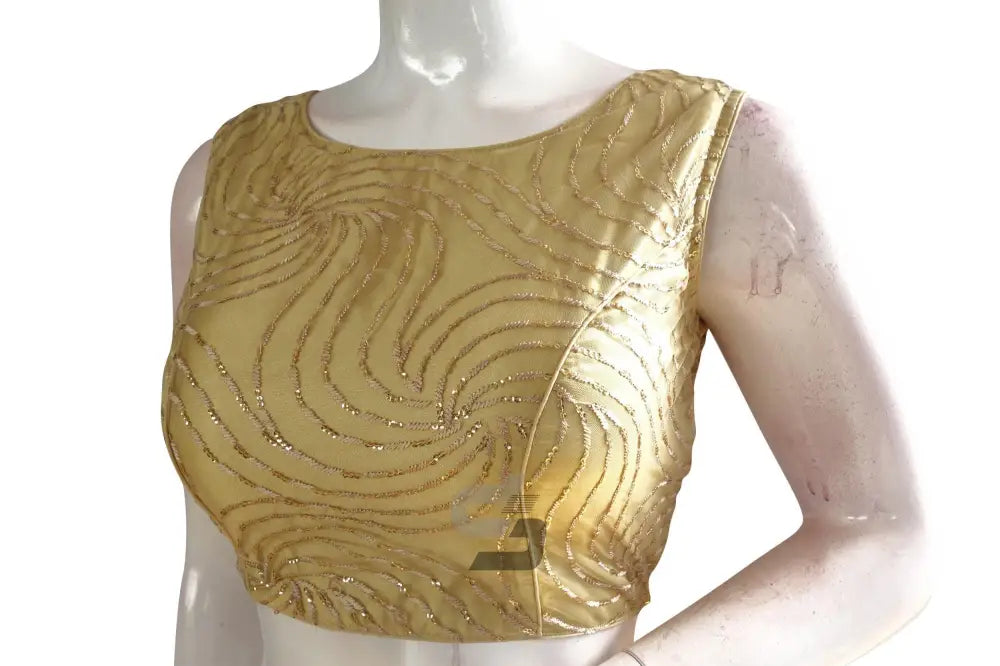 Gold Color Netted Designer Embroidery Readymade Blouse - D3blouses
