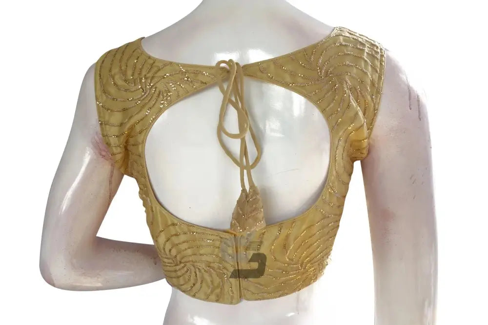 Gold Color Netted Designer Embroidery Readymade Blouse - D3blouses