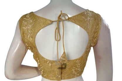 Gold Color Netted Designer Embroidery Readymade Blouse - D3blouses