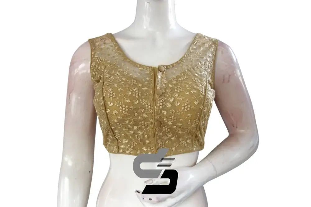 Gold Color Netted Embroidery Designer Readymade Blouse - D3blouses