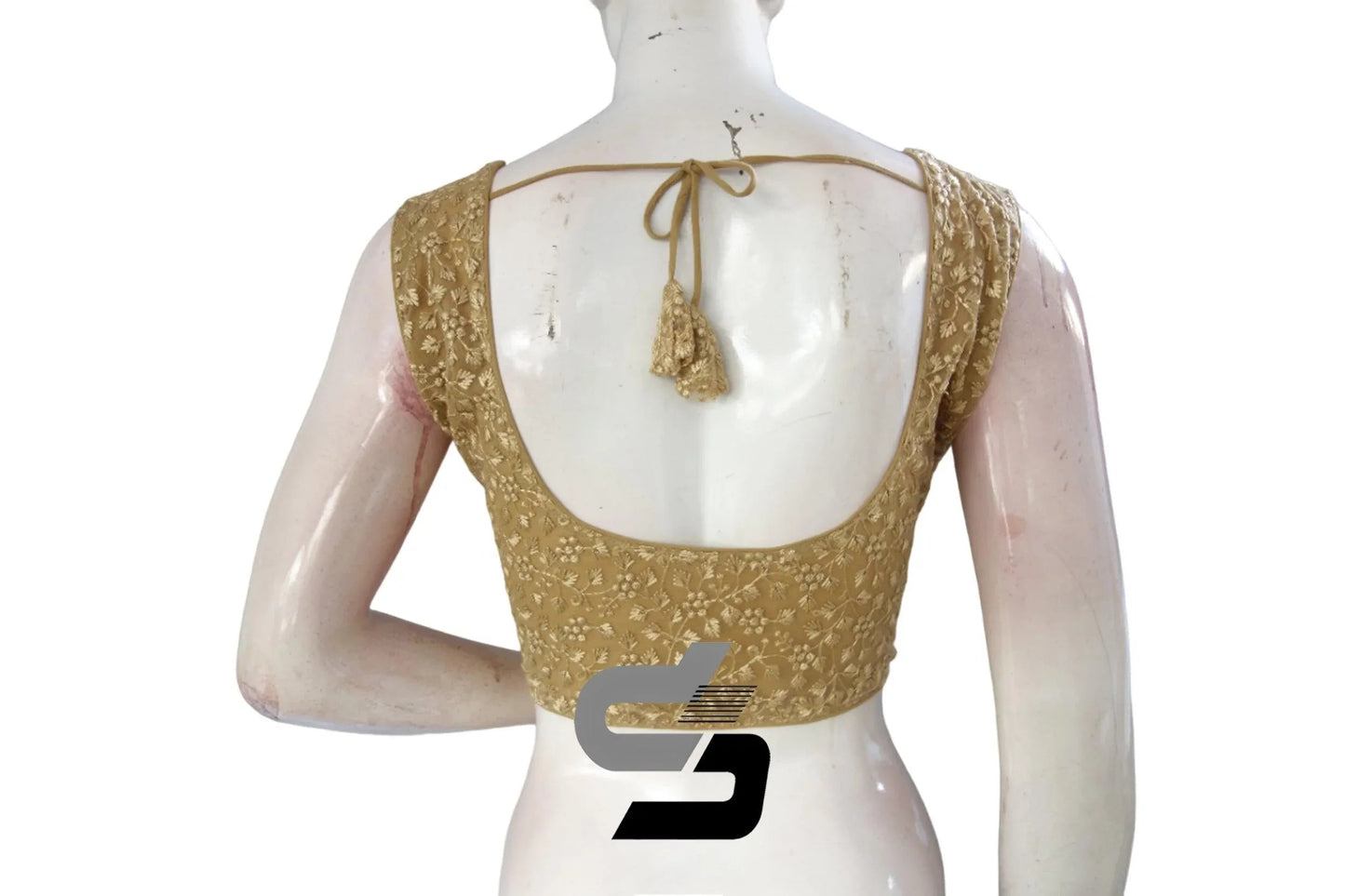 Gold Color Netted Embroidery Designer Readymade Blouse - D3blouses