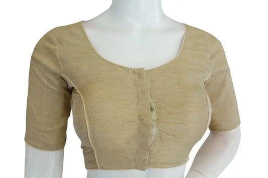 Gold Color Plain Semi Silk Readymade Saree Blouse, Indian Readymade Blouse - D3blouses