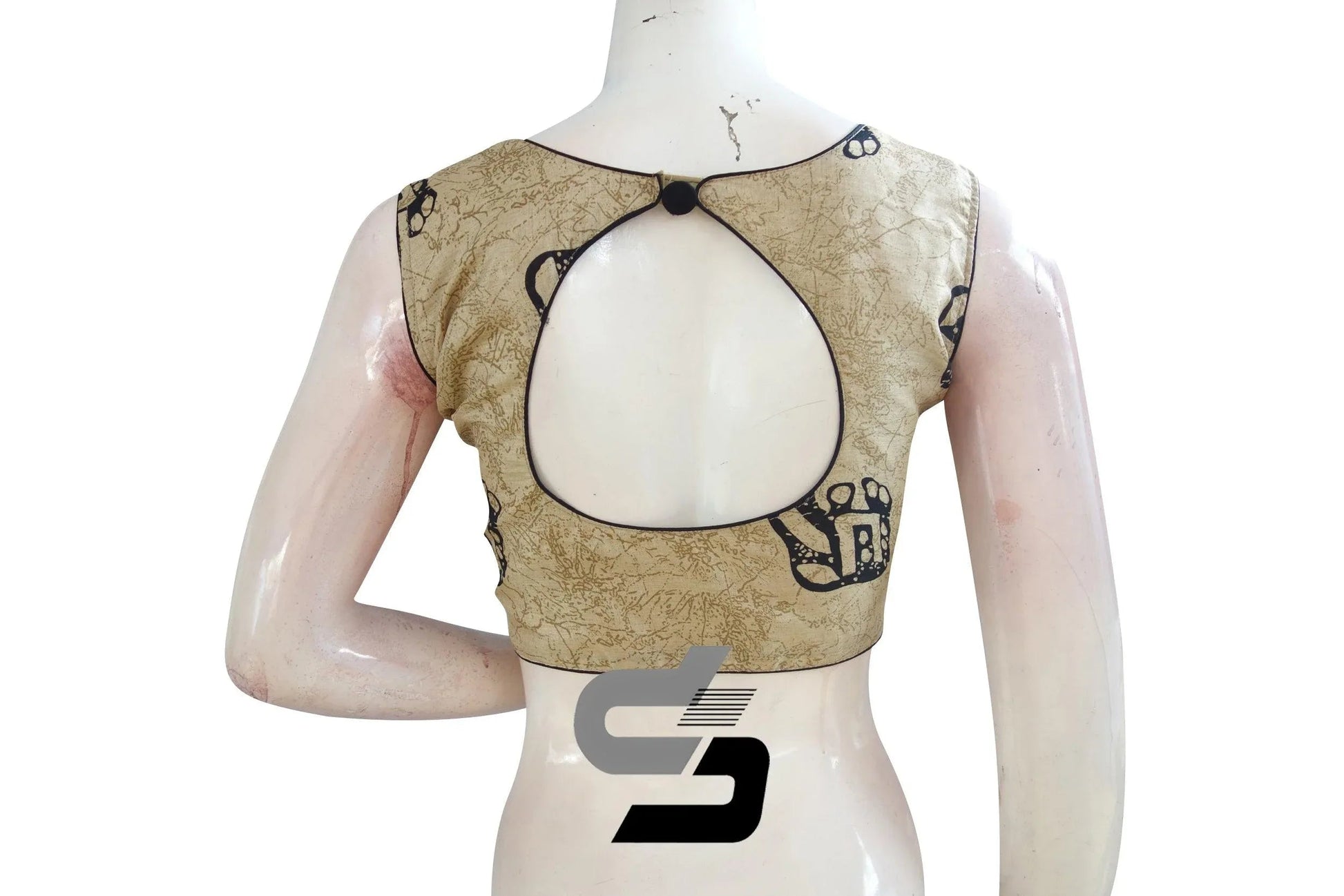 Gold Color Printed Silk Readymade Saree Blouse - D3blouses