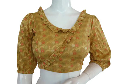 Gold Color Semi Silk Balloon Sleeves Designer Readymade Blouse - D3blouses