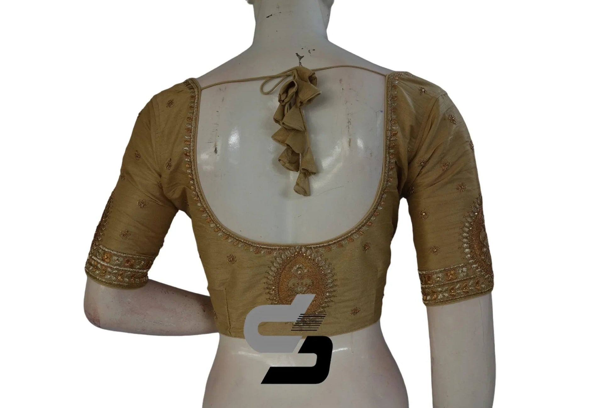 Gold Color Semi Silk Designer Embroidery Readymade Saree Blouse - D3blouses