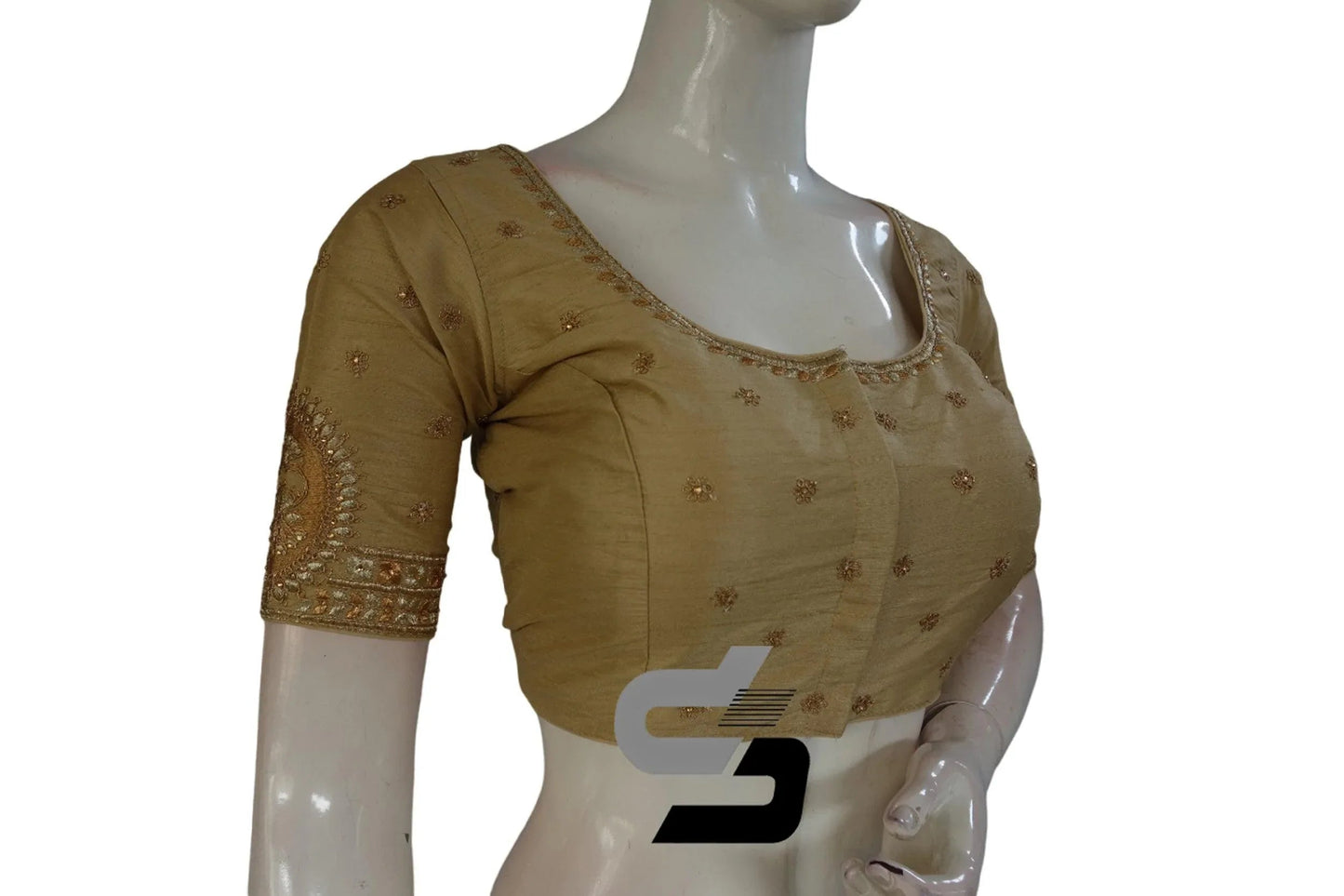 Gold Color Semi Silk Designer Embroidery Readymade Saree Blouse - D3blouses