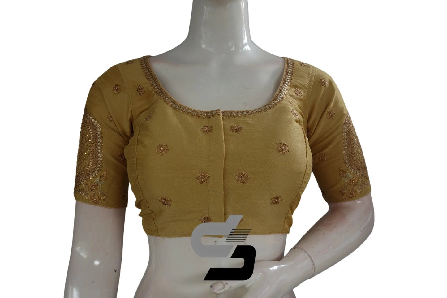 Gold Color Semi Silk Designer Embroidery Readymade Saree Blouse - D3blouses