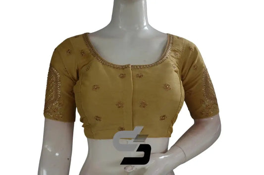 Gold Color Semi Silk Designer Embroidery Readymade Saree Blouse - D3blouses