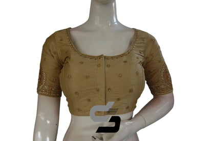 Gold Color Semi Silk Designer Embroidery Readymade Saree Blouse - D3blouses