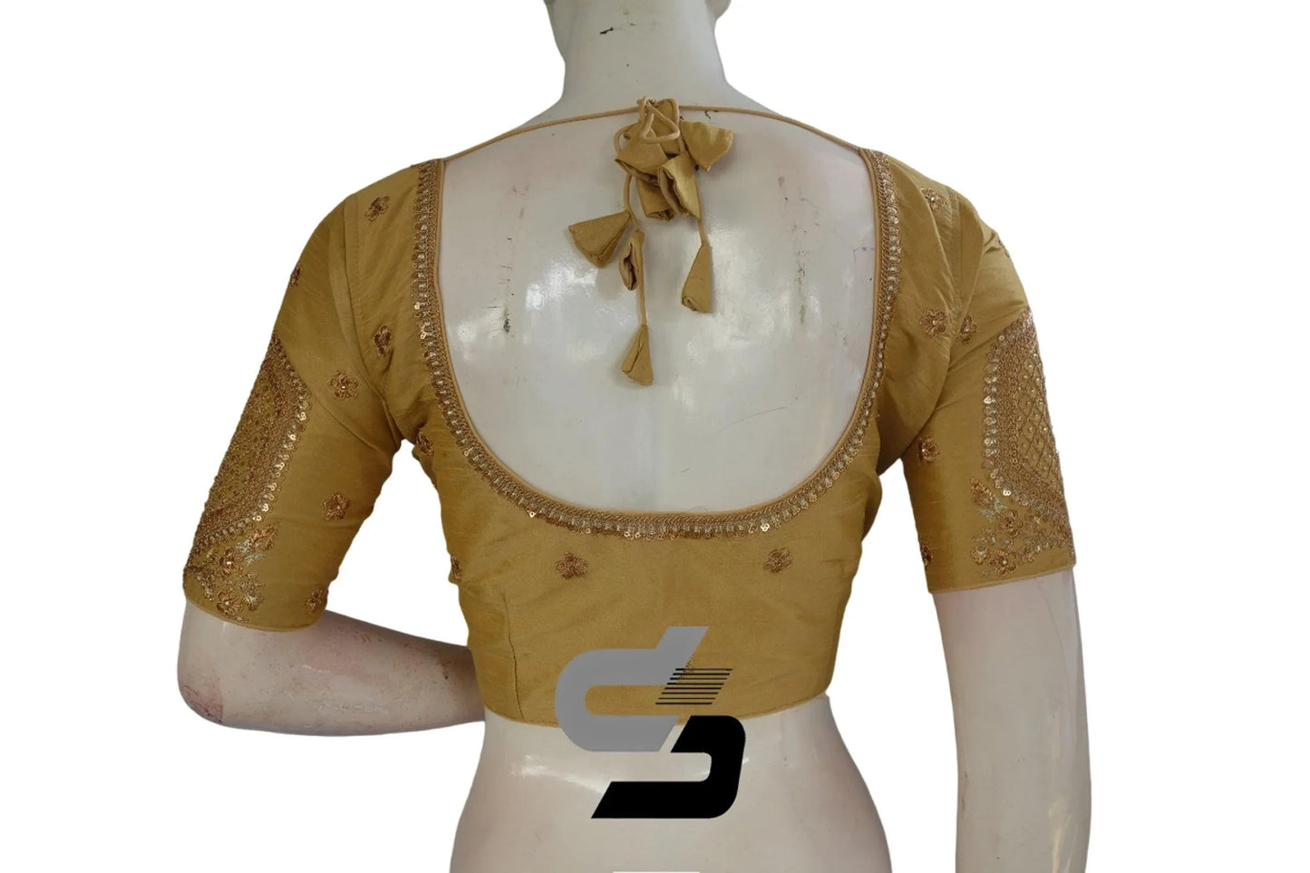 Gold Color Semi Silk Designer Embroidery Readymade Saree Blouse - D3blouses