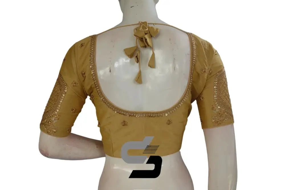 Gold Color Semi Silk Designer Embroidery Readymade Saree Blouse - D3blouses