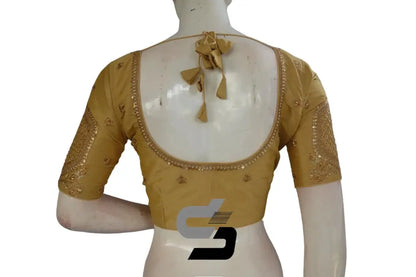 Gold Color Semi Silk Designer Embroidery Readymade Saree Blouse - D3blouses