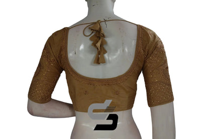 Gold Color Semi Silk Designer Embroidery Readymade Saree Blouse - D3blouses
