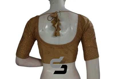 Gold Color Semi Silk Designer Embroidery Readymade Saree Blouse - D3blouses