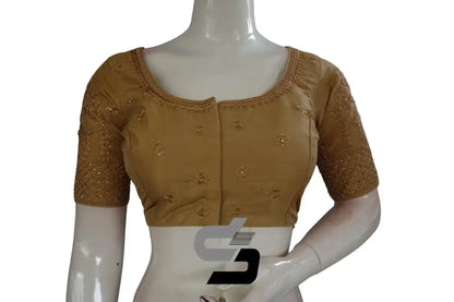 Gold Color Semi Silk Designer Embroidery Readymade Saree Blouse - D3blouses