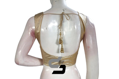 Gold Color Semi Silk Designer Party Wear Readymade Blouse/ Indian Crop Tops - D3blouses
