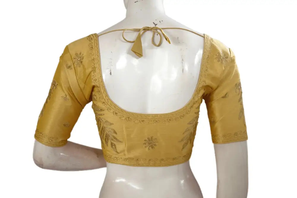 Gold Color Semi silk Embroidery Party Wear Readymade Blouse - D3blouses