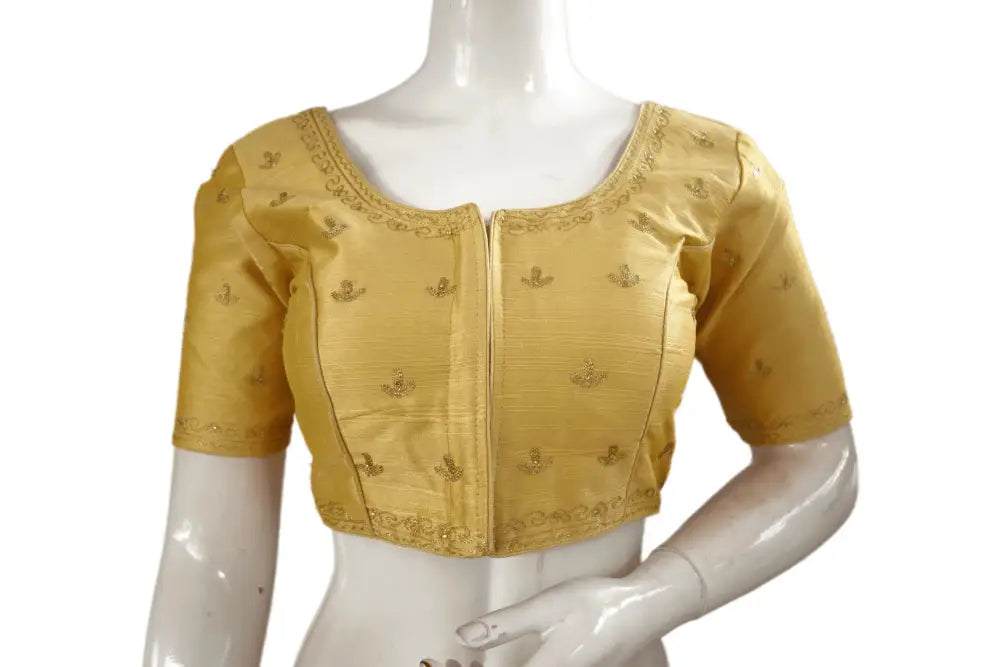 Gold Color Semi silk Embroidery Party Wear Readymade Blouse - D3blouses