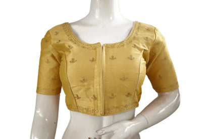 Gold Color Semi silk Embroidery Party Wear Readymade Blouse - D3blouses