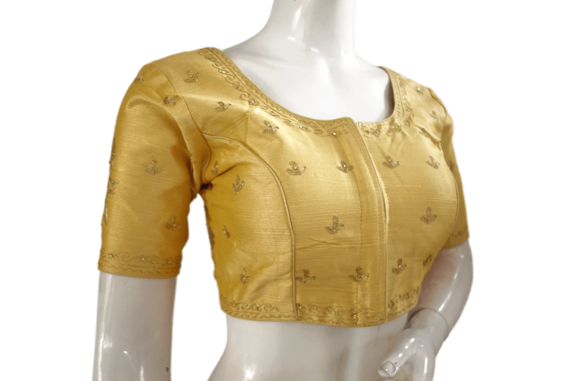 Gold Color Semi silk Embroidery Party Wear Readymade Blouse - D3blouses