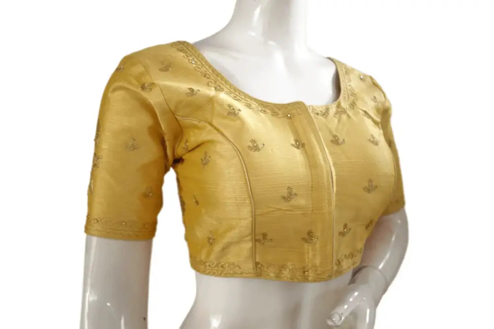 Gold Color Semi silk Embroidery Party Wear Readymade Blouse - D3blouses