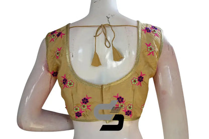 Gold Color Semi Silk Embroidery Sleeveless Designer Party Wear Readymade Blouse/ Indian Crop Tops - D3blouses