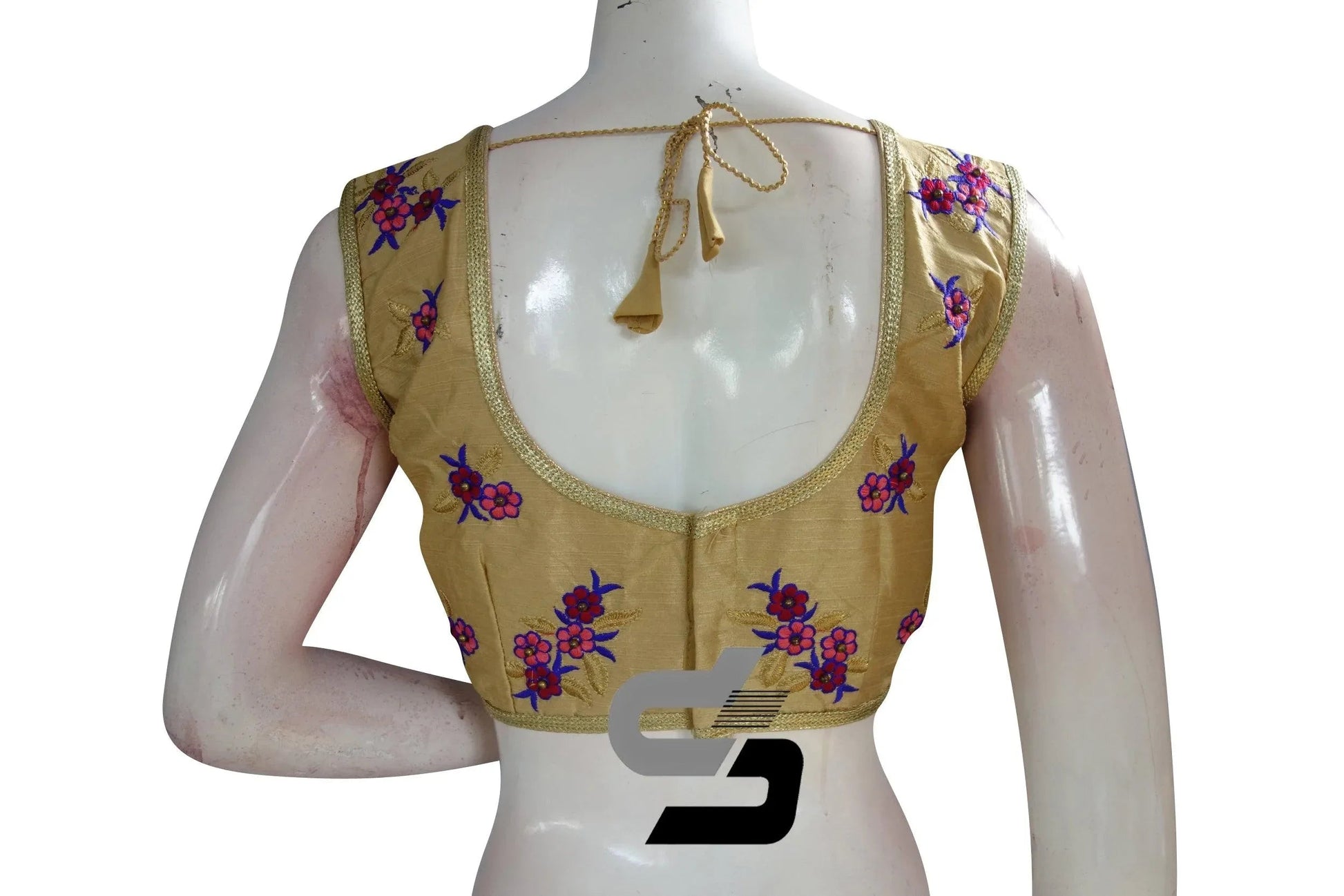 Gold Color Semi Silk Embroidery Sleeveless Designer Party Wear Readymade Blouse/ Indian Crop Tops - D3blouses