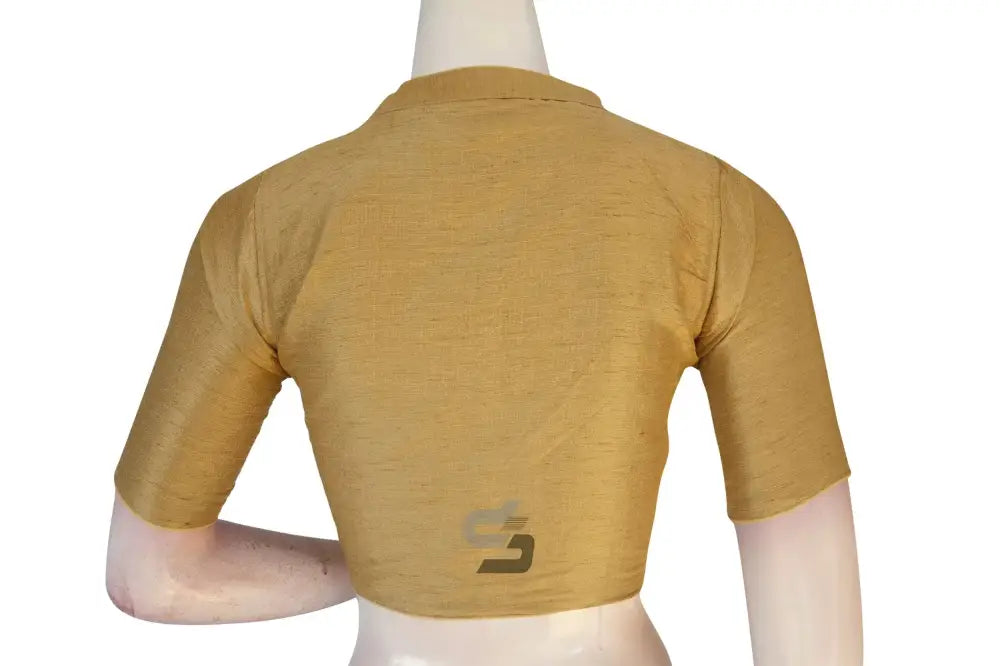 Gold Color Semi Silk Plain Collar Neck Readymade Blouse - D3blouses