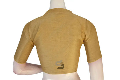 Gold Color Semi Silk Plain Collar Neck Readymade Blouse - D3blouses