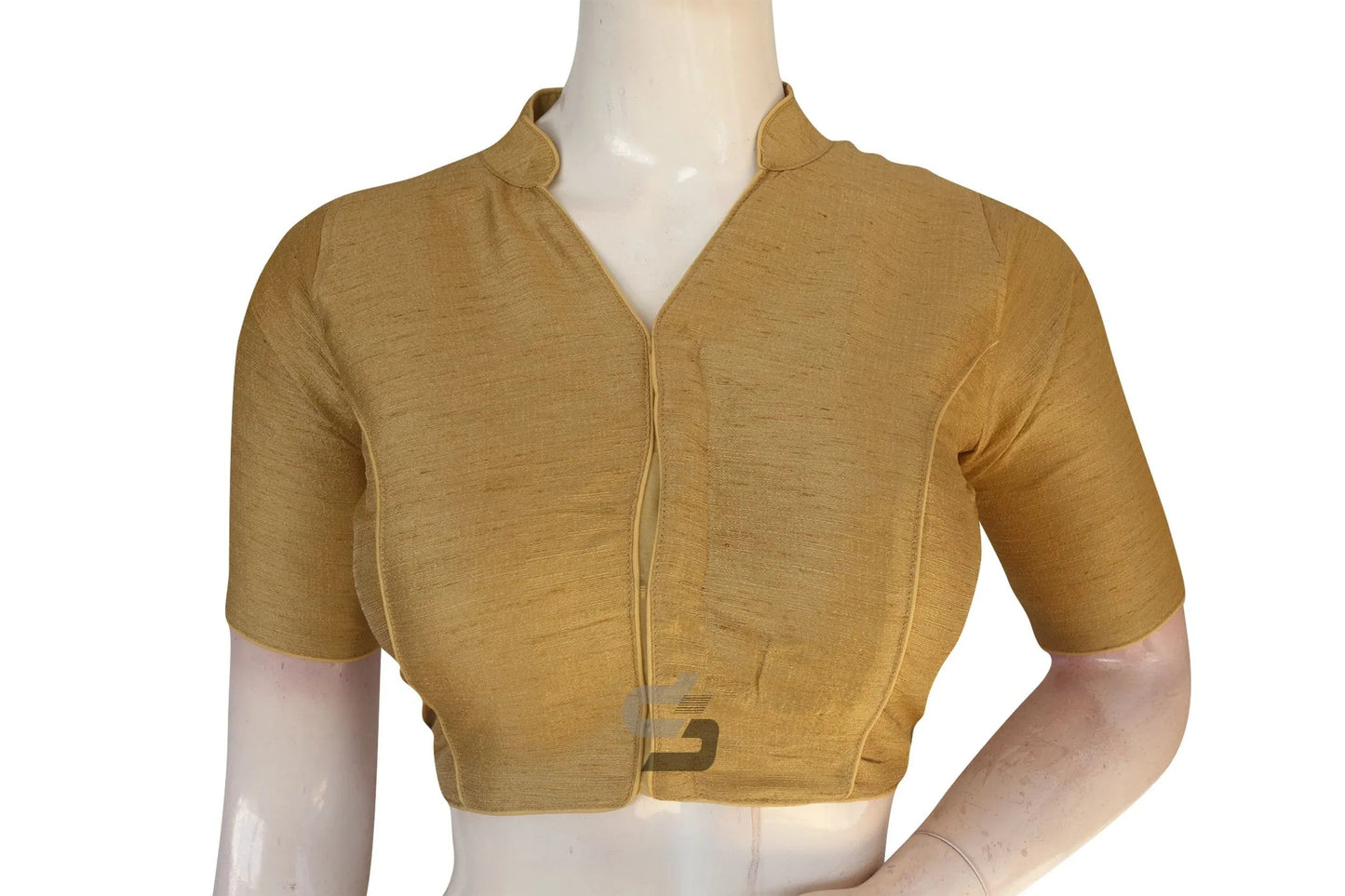 Gold Color Semi Silk Plain Collar Neck Readymade Blouse - D3blouses